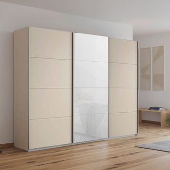Kulmbach Champagne and White Glass Front 271cm 3 Door Sliding Wardrobe
