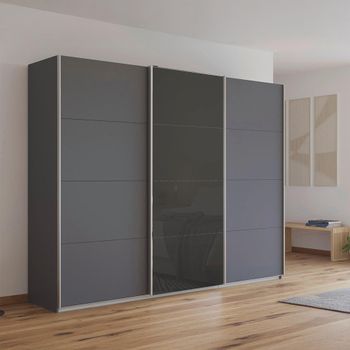 Kulmbach Metallic Dark Grey and Basalt Glass Front 271cm 3 Door Sliding Wardrobe