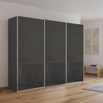 Kulmbach Metallic Dark Grey and Basalt Glass 271cm 3 Door Sliding Wardrobe