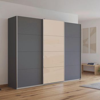 Kulmbach Metallic Dark Grey and Champagne Glass Front 271cm 3 Door Sliding Wardrobe