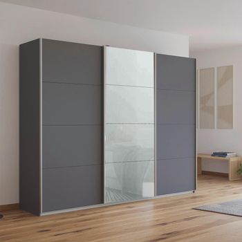 Kulmbach Metallic Dark Grey and Silk Grey Glass Front 271cm 3 Door Sliding Wardrobe
