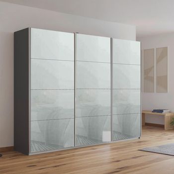 Kulmbach Metallic Dark Grey and Silk Grey Glass 271cm 3 Door Sliding Wardrobe