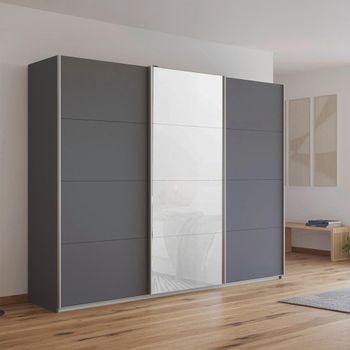Kulmbach Metallic Dark Grey and White Glass Front 271cm 3 Door Sliding Wardrobe
