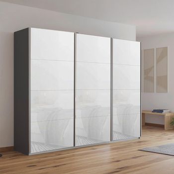 Kulmbach Metallic Dark Grey and White Glass 271cm 3 Door Sliding Wardrobe