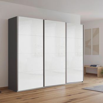 Kulmbach Metallic Dark Grey and White High Gloss 271cm 3 Door Sliding Wardrobe