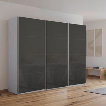 Kulmbach Silk Grey and Basalt Glass 271cm 3 Door Sliding Wardrobe