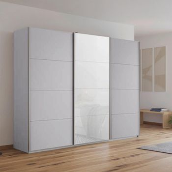 Kulmbach Silk Grey and White Glass Front 271cm 3 Door Sliding Wardrobe