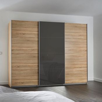 Kulmbach Sonoma Oak and Basalt Glass Front 271cm 3 Door Sliding Wardrobe