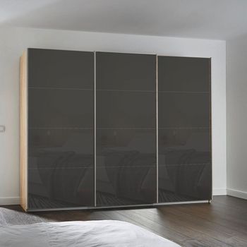 Kulmbach Sonoma Oak and Basalt Glass 271cm 3 Door Sliding Wardrobe