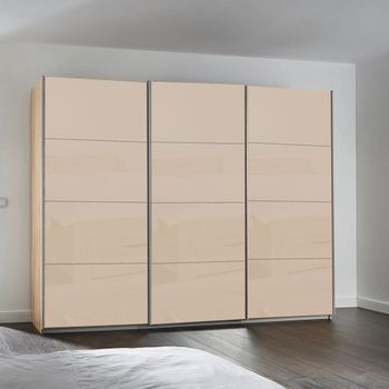 Kulmbach Sonoma Oak and Champagne Glass 271cm 3 Door Sliding Wardrobe