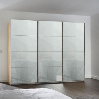 Kulmbach Sonoma Oak and Silk Grey Glass 271cm 3 Door Sliding Wardrobe