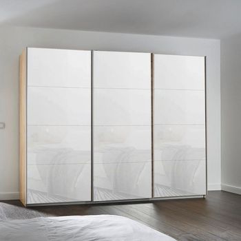 Kulmbach Sonoma Oak and White Glass 271cm 3 Door Sliding Wardrobe