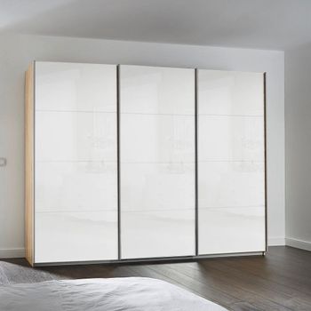 Kulmbach Sonoma Oak and White High Gloss 271cm 3 Door Sliding Wardrobe