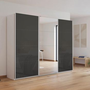 Kulmbach Sliding Mirror Alpine White and Basalt Glass 271cm 3 Door Wardrobe