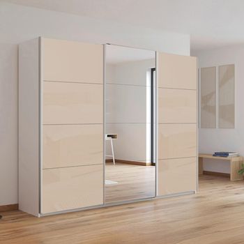 Kulmbach Sliding Mirror Alpine White and Champagne Glass 271cm 3 Door Wardrobe
