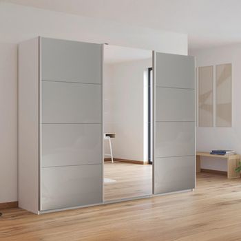 Kulmbach Sliding Mirror Alpine White and Grey High Gloss 271cm 3 Door Wardrobe