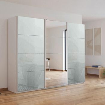 Kulmbach Sliding Mirror Alpine White and Silk Grey Glass 271cm 3 Door Wardrobe