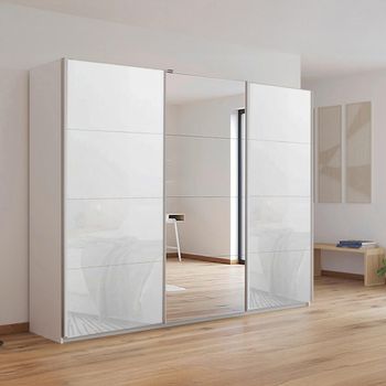 Kulmbach Sliding Mirror Alpine White and White Glass 271cm 3 Door Wardrobe