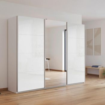 Kulmbach Sliding Mirror Alpine White and White High Gloss 271cm 3 Door Wardrobe