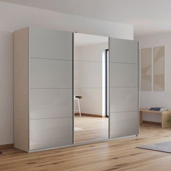 Kulmbach Sliding Mirror Champagne and Grey High Gloss 271cm 3 Door Wardrobe