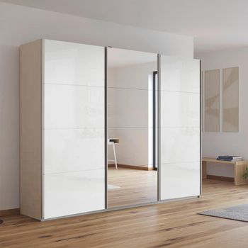 Kulmbach Sliding Mirror Champagne and White High Gloss 271cm 3 Door Wardrobe