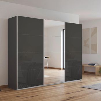 Kulmbach Sliding Mirror Metallic Dark Grey and Basalt Glass 271cm 3 Door Wardrobe