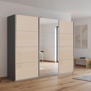 Kulmbach Sliding Mirror Metallic Dark Grey and Champagne Glass 271cm 3 Door Wardrobe