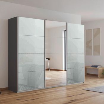 Kulmbach Sliding Mirror Metallic Dark Grey and Silk Grey Glass 271cm 3 Door Wardrobe