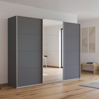 Kulmbach Sliding Mirror Metallic Dark Grey 271cm 3 Door Wardrobe