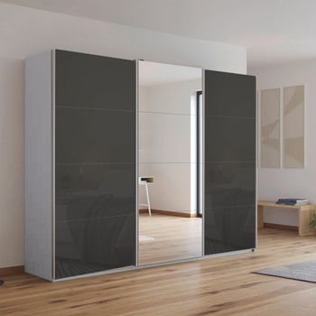 Kulmbach Sliding Mirror Silk Grey and Basalt Glass 271cm 3 Door Wardrobe