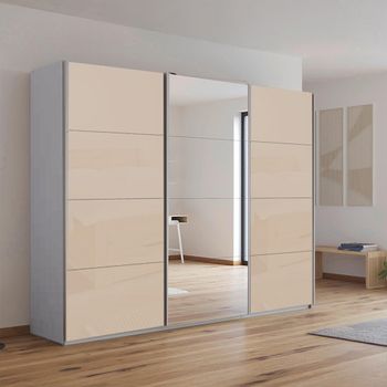 Kulmbach Sliding Mirror Silk Grey and Champagne Glass 271cm 3 Door Wardrobe