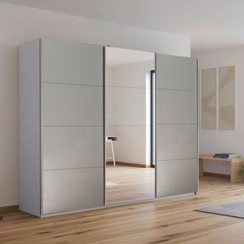 Kulmbach Sliding Mirror Silk Grey and Grey High Gloss 271cm 3 Door Wardrobe