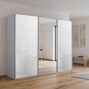 Kulmbach Sliding Mirror Silk Grey and White Glass 271cm 3 Door Wardrobe