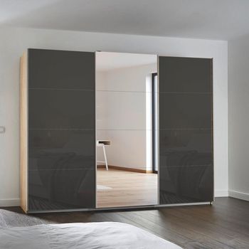 Kulmbach Sliding Mirror Sonoma Oak and Basalt Glass 271cm 3 Door Wardrobe