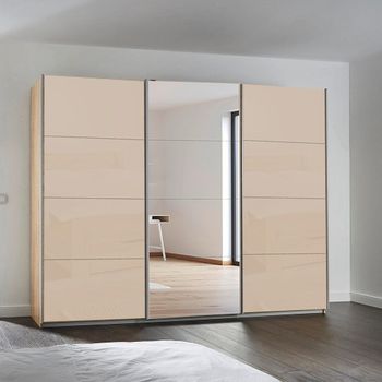 Kulmbach Sliding Mirror Sonoma Oak and Champagne Glass 271cm 3 Door Wardrobe