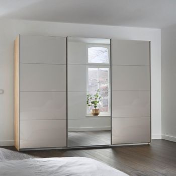 Kulmbach Sliding Mirror Sonoma Oak and Grey High Gloss 271cm 3 Door Wardrobe