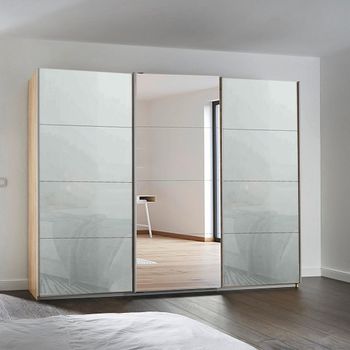Kulmbach Sliding Mirror Sonoma Oak and Silk Grey Glass 271cm 3 Door Wardrobe