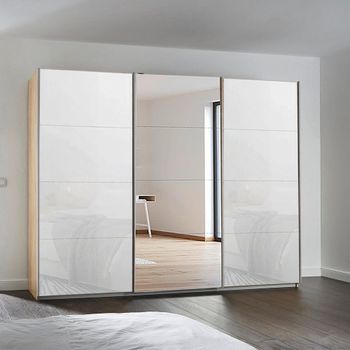 Kulmbach Sliding Mirror Sonoma Oak and White Glass 271cm 3 Door Wardrobe