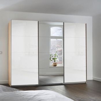 Kulmbach Sliding Mirror Sonoma Oak and White High Gloss 271cm 3 Door Wardrobe