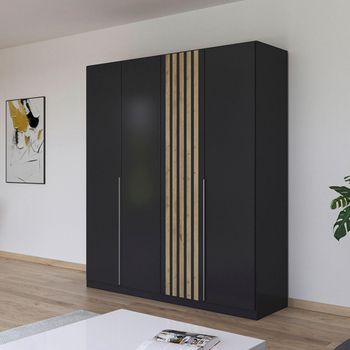 Lamella Metallic Dark Grey and Artisan Oak 181cm 4 Door Wardrobe