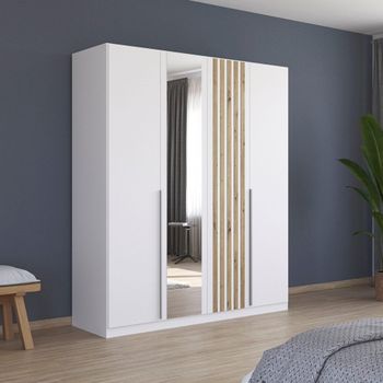 Lamella Mirror Alpine White and Artisan Oak 181cm 4 Door Wardrobe