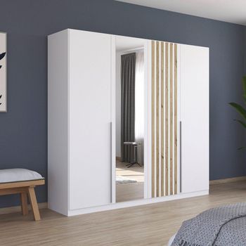 Lamella Mirror Alpine White and Artisan Oak 226cm 4 Door Wardrobe