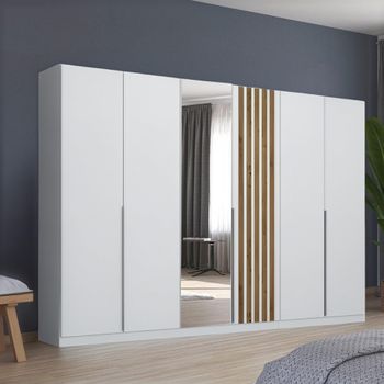 Lamella Mirror Alpine White and Artisan Oak 271cm 6 Door Wardrobe