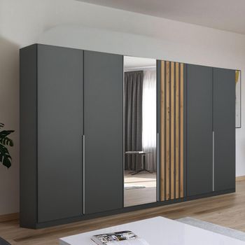 Lamella Mirror Metallic Dark Grey and Artisan Oak 271cm 6 Door Wardrobe