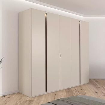 Luana Champagne and Atlantic Dark Oak 251cm 5 Door Wardrobe with Lighting