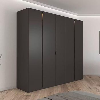Luana Graphite and Atlantic Dark Oak 251cm 5 Door Wardrobe with Lighting