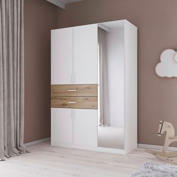 Maika Alpine White and Artisan Oak 136cm 5 Door Combi H197cm Wardrobe