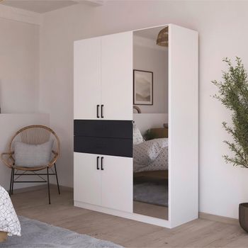 Maika Alpine White and Metallic Dark Grey 136cm 5 Door Combi H197cm Wardrobe
