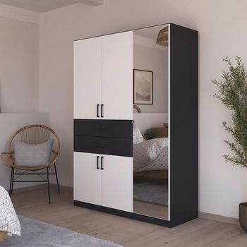 Maika Metallic Dark Grey and Alpine White 136cm 5 Door Combi H197cm Wardrobe