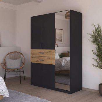 Maika Metallic Dark Grey and Artisan Oak 136cm 5 Door Combi H197cm Wardrobe